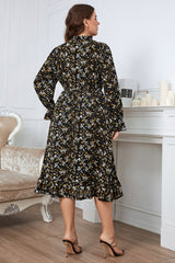 Nicola Plus Size Floral Flounce Sleeve Midi Dress