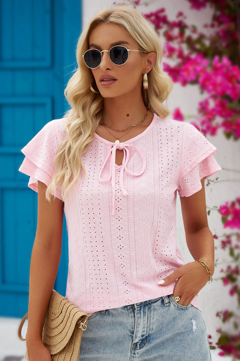Beatrix Tie-Neck Flutter Sleeve Blouse