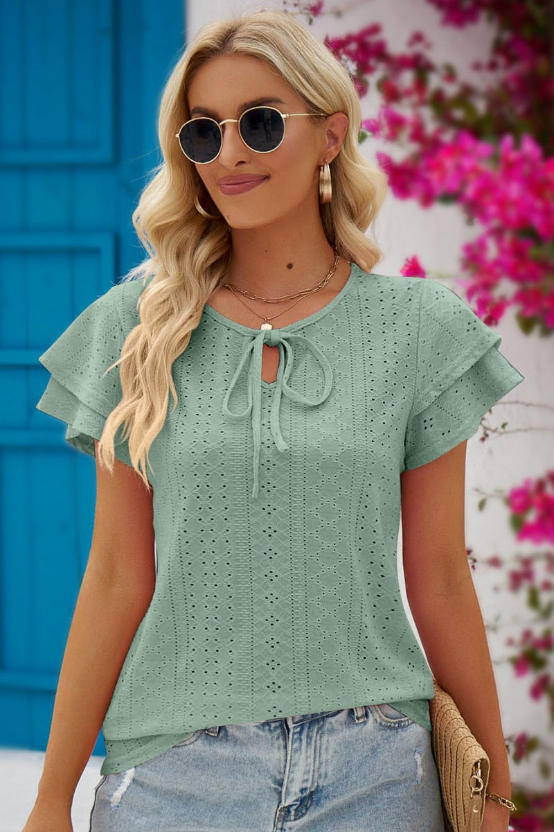Beatrix Tie-Neck Flutter Sleeve Blouse