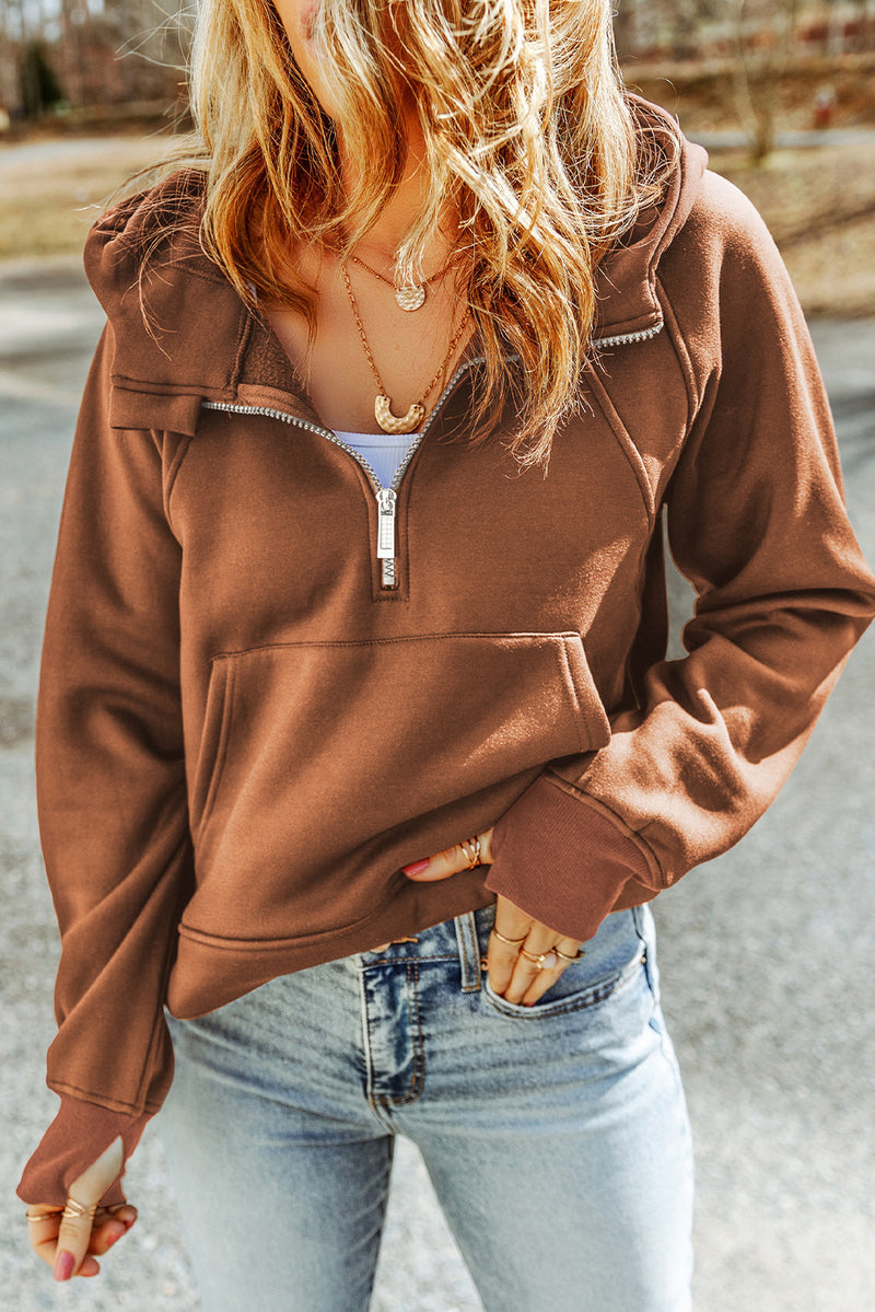 Laura Half-Zip Thumbhole Sleeve Hoodie