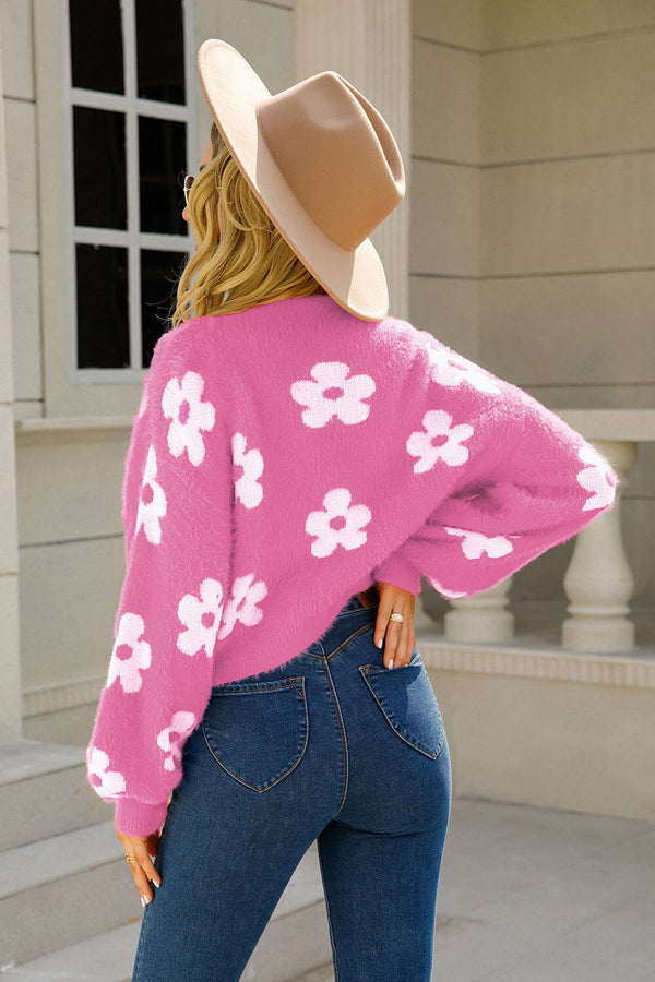 Kasey Floral Open Front Fuzzy Cardigan