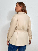Dulce Plus Size Tie Belt Long Sleeve Shirt