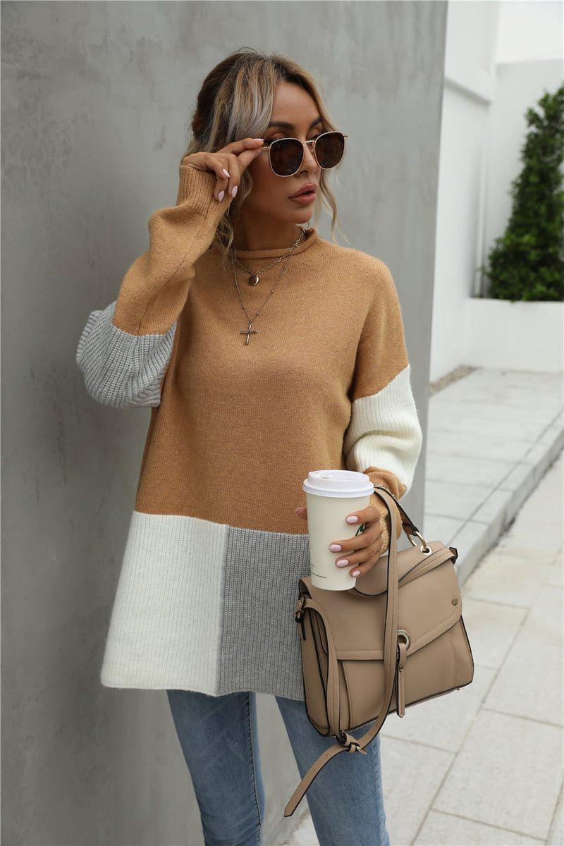 Penelope Color Block Round Neck Dropped Shoulder Sweater