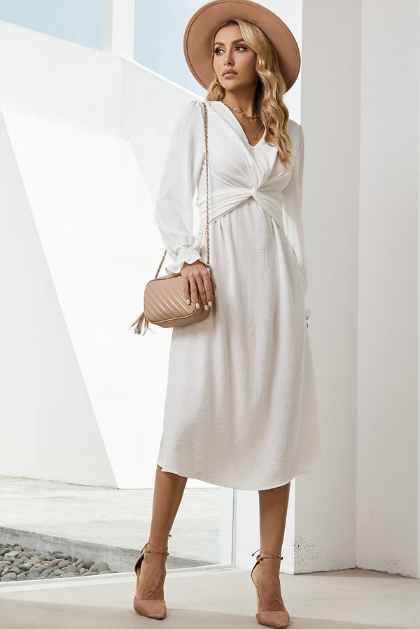 Alexandra Front V-Neck Flounce Sleeve Dress