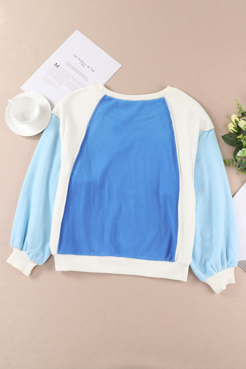 Yasmin Round Neck Dropped Shoulder Color Block Sweatshirt