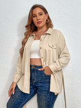 Dulce Plus Size Tie Belt Long Sleeve Shirt