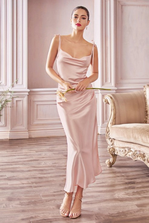 Evelyne Trim-Tie Shoulder Satin Dress - 3 colors