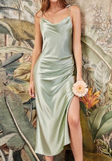 Evelyne Trim-Tie Shoulder Satin Dress - 3 colors