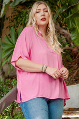 Rosalia Plus Size Notched Neck Half Sleeve Blouse