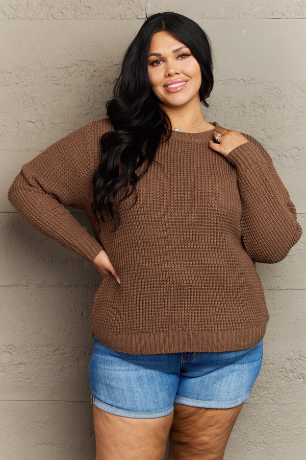 Kimber Plus Size High Low Waffle Knit Sweater