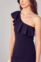 Gina One Shoulder Ruffle Dress