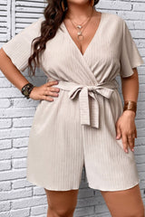 Cassandra Plus Size Tie Waist Surplice Neck Romper