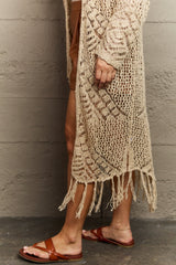 Haileh Boho Chic Full Size Western Knit Fringe Cardigan