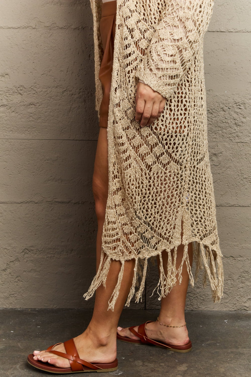 Haileh Boho Chic Full Size Western Knit Fringe Cardigan
