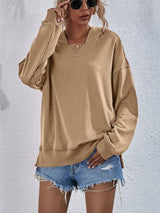 Viola Dropped Shoulder Slit Hoodie