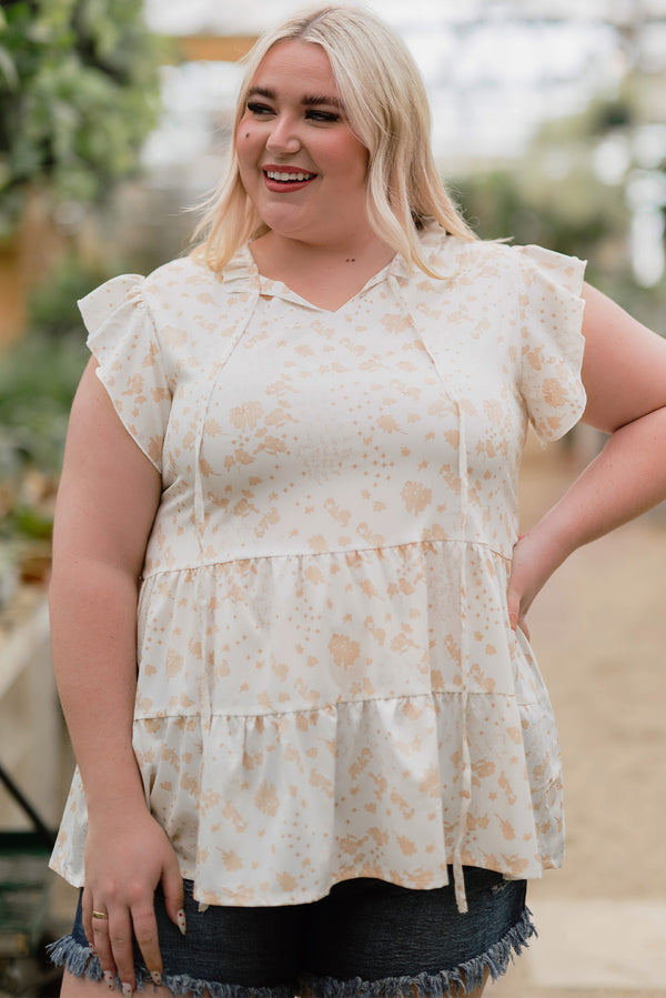 Azariah Plus Size Printed Flutter Sleeve Tiered Top