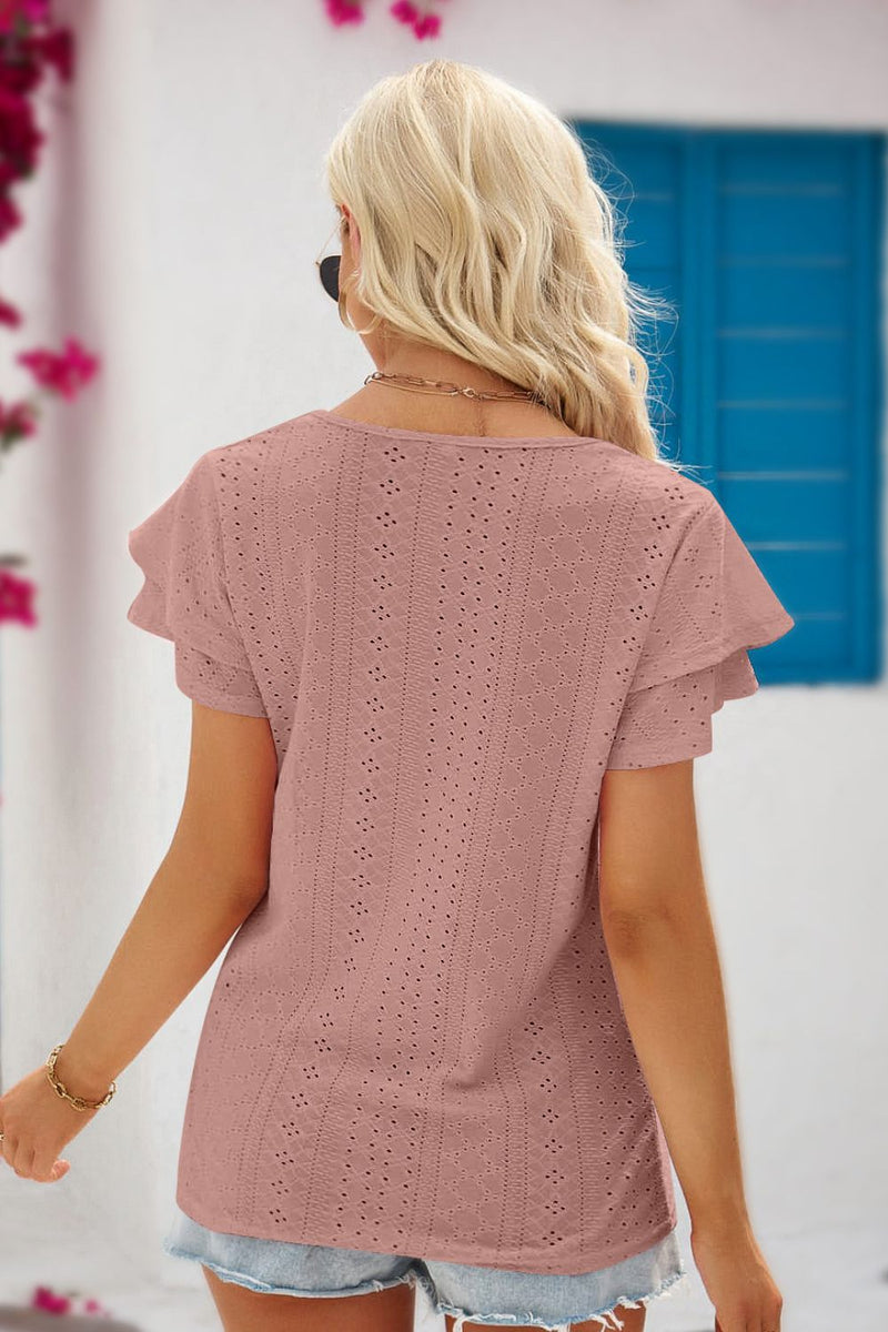 Beatrix Tie-Neck Flutter Sleeve Blouse