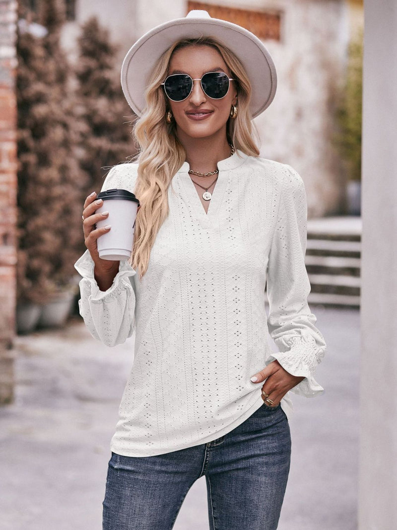 Sylvie Notched Neck Flounce Sleeve Blouse