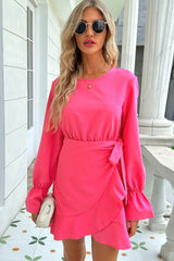 Emberlynn Round Neck Flounce Sleeve Ruffle Hem Mini Dress