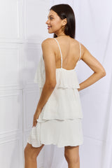 Harper Full Size Cascade Ruffle Style Cami Dress in Soft White