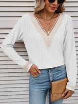 Shiloh V-Neck Eyelet Long Sleeve Top