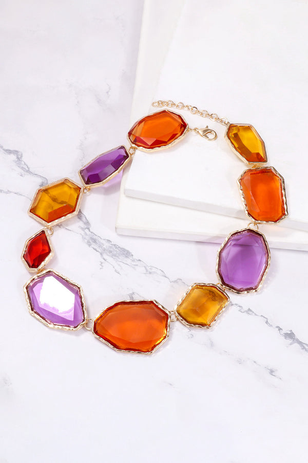 Kathryn Geometrical Shape Zinc Alloy Frame Resin Necklace
