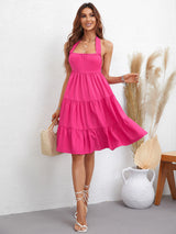Lacy Halter Neck Tiered Knee-Length Dress