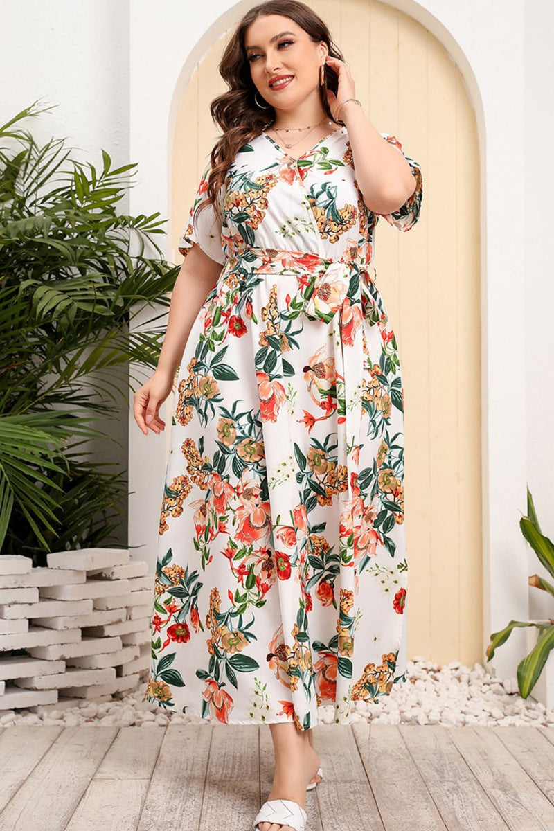 Gloria Plus Size Printed Surplice Short Sleeve Maxi Dress