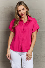 Violet Textured Button-Up Cuffed Dolman Sleeve Shirt