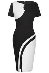 Kataleya Two-Tone Round Neck Short Sleeve Slit Dress
