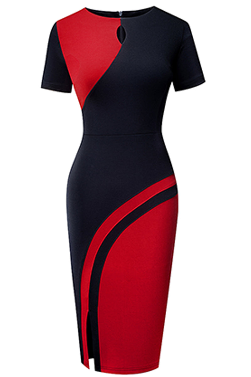 Kataleya Two-Tone Round Neck Short Sleeve Slit Dress