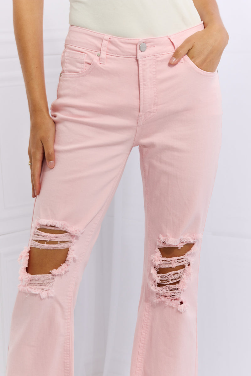 Elia Full Size Distressed Ankle Flare Jeans