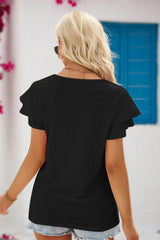 Beatrix Tie-Neck Flutter Sleeve Blouse