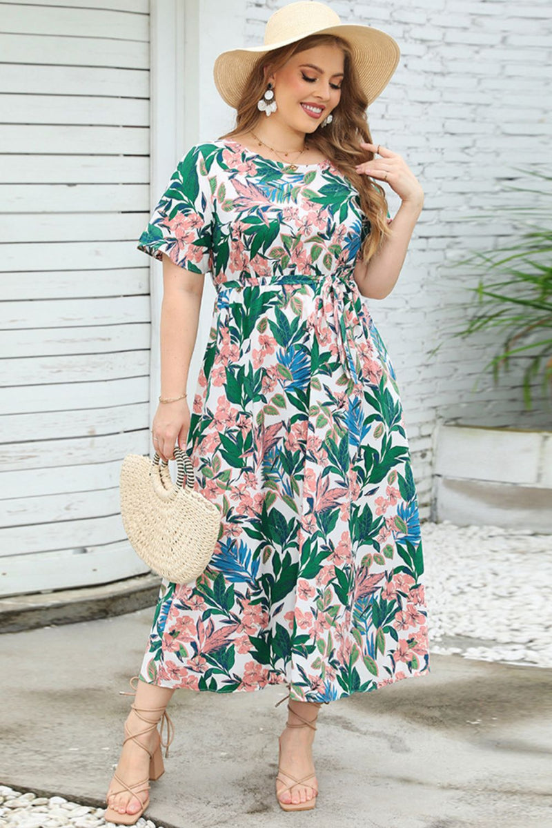 Mallory Plus Size Floral Short Sleeve Round Neck Dress