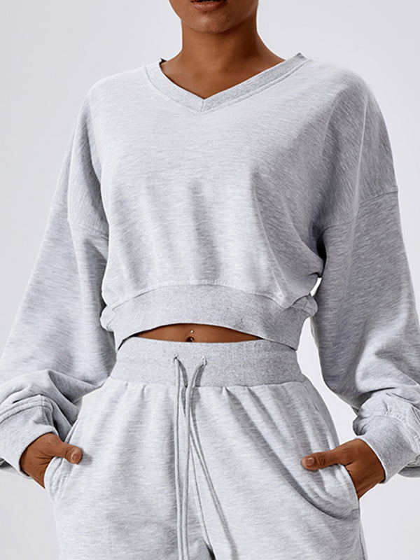 Raquel V-Neck Dropped Shoulder Sports Sweatshirt