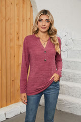 Ila Notched Neck Long Sleeve T-Shirt
