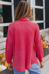 Saige Waffle-Knit Collared Neck Dropped Shoulder Shirt