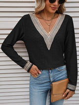 Shiloh V-Neck Eyelet Long Sleeve Top