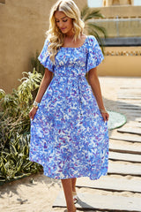Maeve Floral Square Neck Tiered Midi Dress