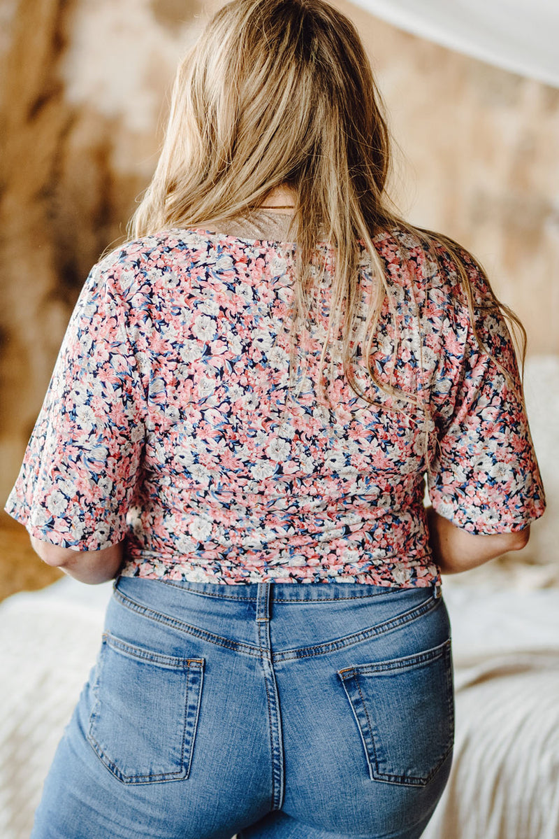 Anya Plus Size Floral Drawstring Detail Blouse