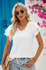 Beatrix Tie-Neck Flutter Sleeve Blouse