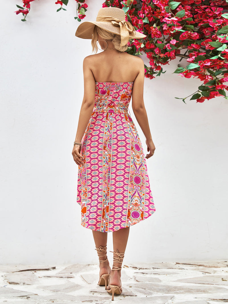 Tiana Printed Strapless Tie Belt Dress