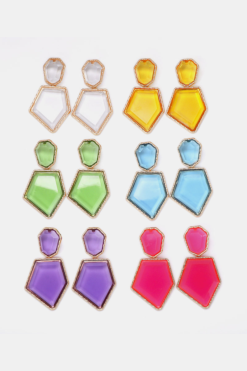 Luisa Geometrical Shape Zinc Alloy Frame Resin Dangle Earrings