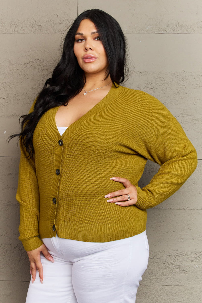 Zenana Full Size Button Down Cardigan in Chartreuse