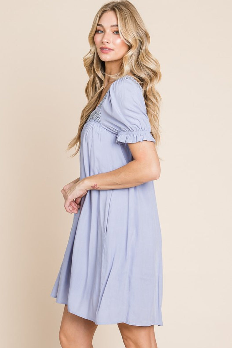 Hadley Full Size Scenic Overlook Puff Sleeve Embroidered Mini Dress