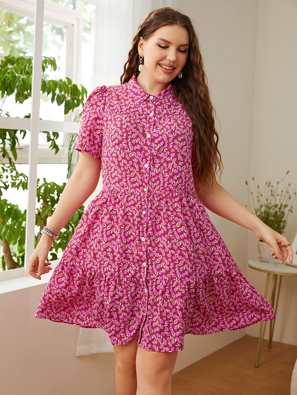 Eileen Plus Size Printed Short Sleeve Collared Dress