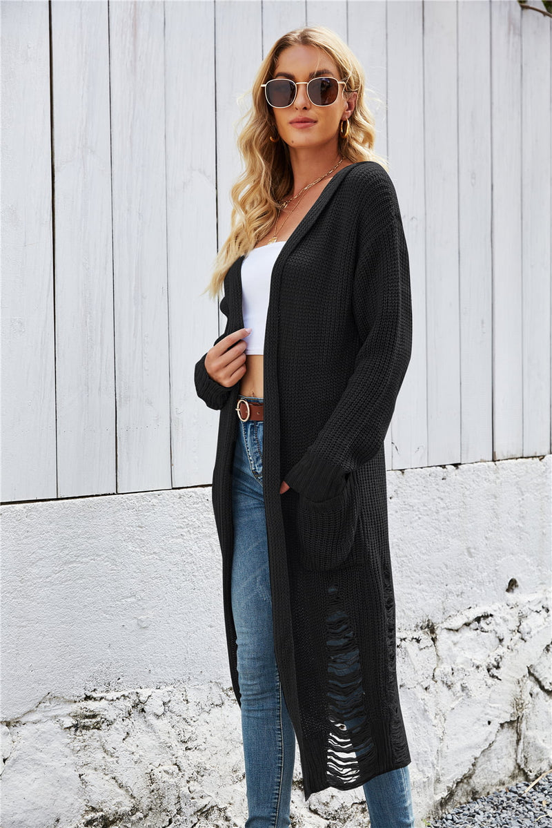 Sariyah Open Front Long Sleeve Hooded Cardigan