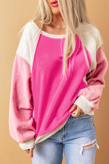 Yasmin Round Neck Dropped Shoulder Color Block Sweatshirt