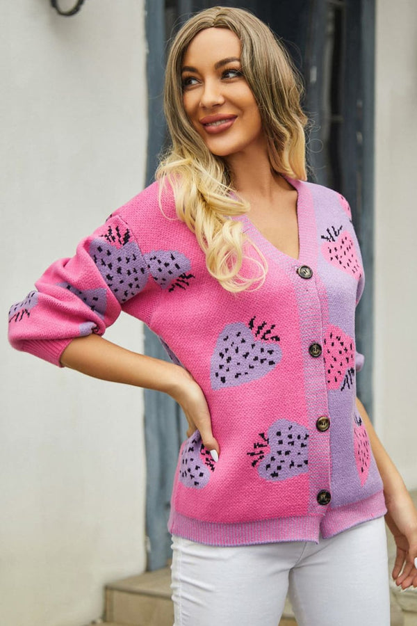 Alianna Printed V-Neck Button-Down Long Sleeve Cardigan