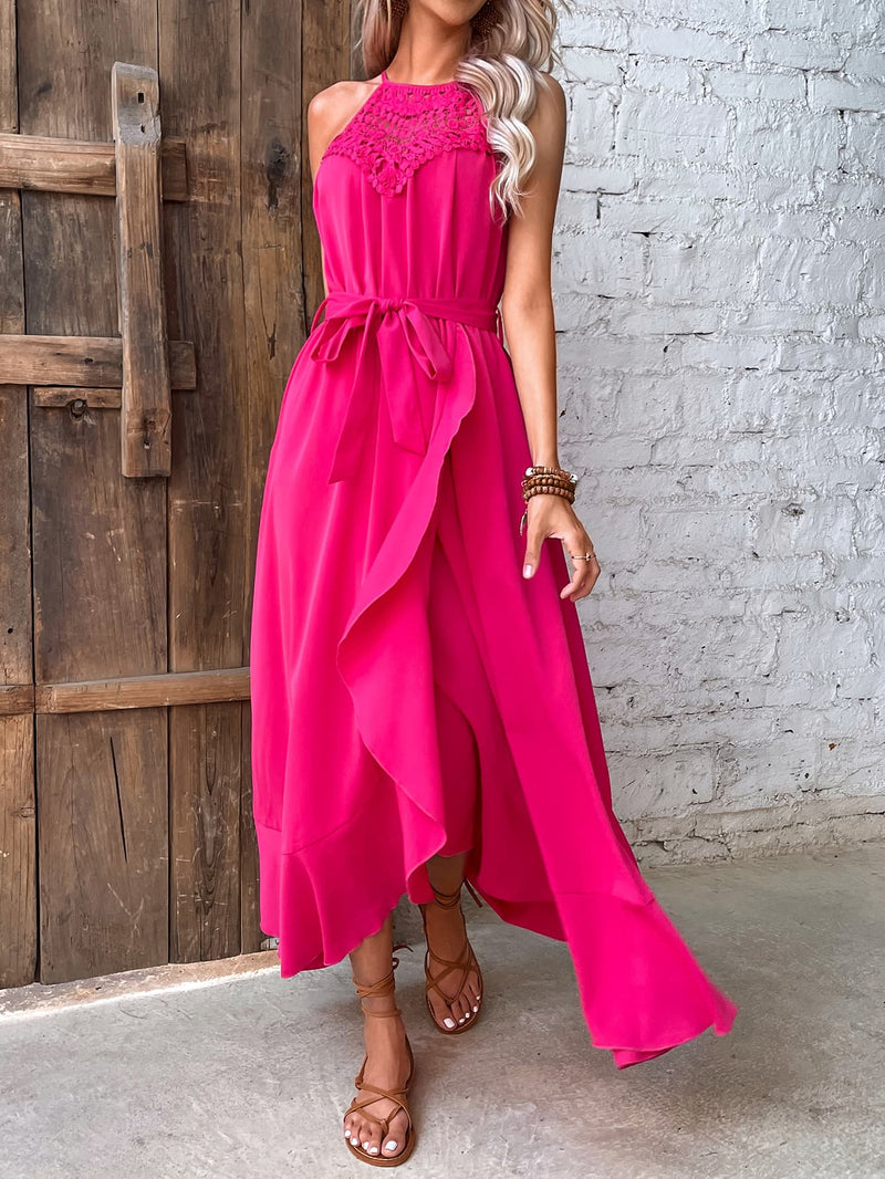 Allyson Grecian Neck Tie Belt Dress